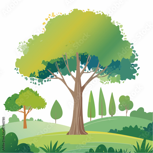 Abstract vector watercolor ,tree or forest side view isolated on white background for landscape and architecture drawing,elements for environment and garden,botanical for section and elevati