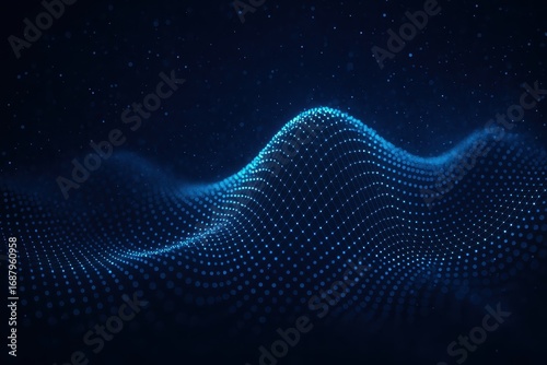 Technological wave pattern with glowing particle effects and cyber aesthetics creating futuristic digital background