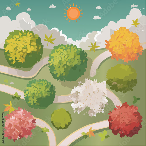 Tree or forest top view for landscape layout,watercolor plant for architecture drawing, environment and garden,botanical elements for plan,blooming tree in .