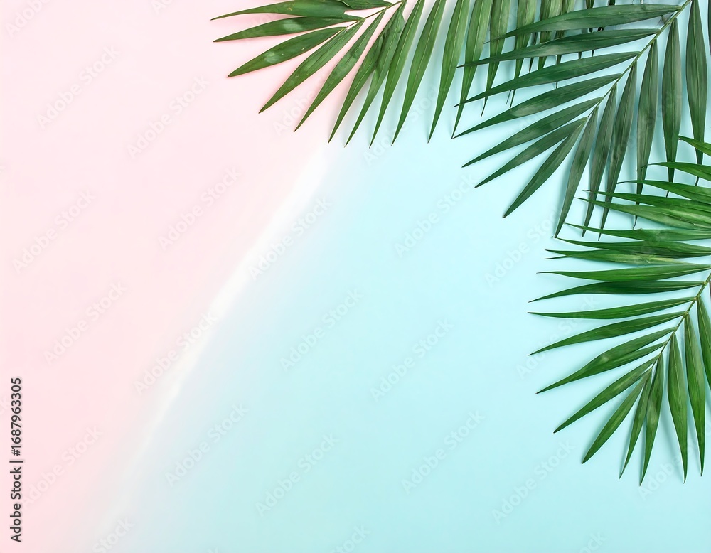 Fototapeta premium Pastel background with tropical palm leaves
