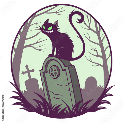 Graveyard Cat Logo Ghostly Guardian
