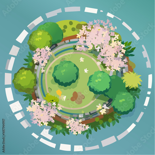 Tree or forest top view for landscape layout,watercolor plant for architecture drawing, environment and garden,botanical elements for plan,blooming tree in .