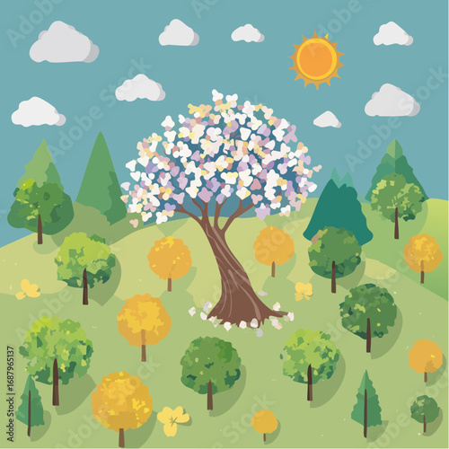 Tree or forest top view for landscape layout,watercolor plant for architecture drawing, environment and garden,botanical elements for plan,blooming tree in .