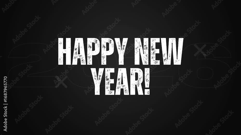 happy new year 2026 animation dark blue abstract background amazing animated faded white bold font design video clip creative style motion art celebration graphic render 4k wallpaper