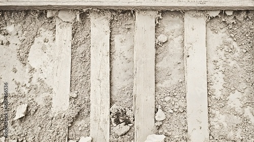 Grunge Wooden Planks Embedded in Dusty Concrete Texture