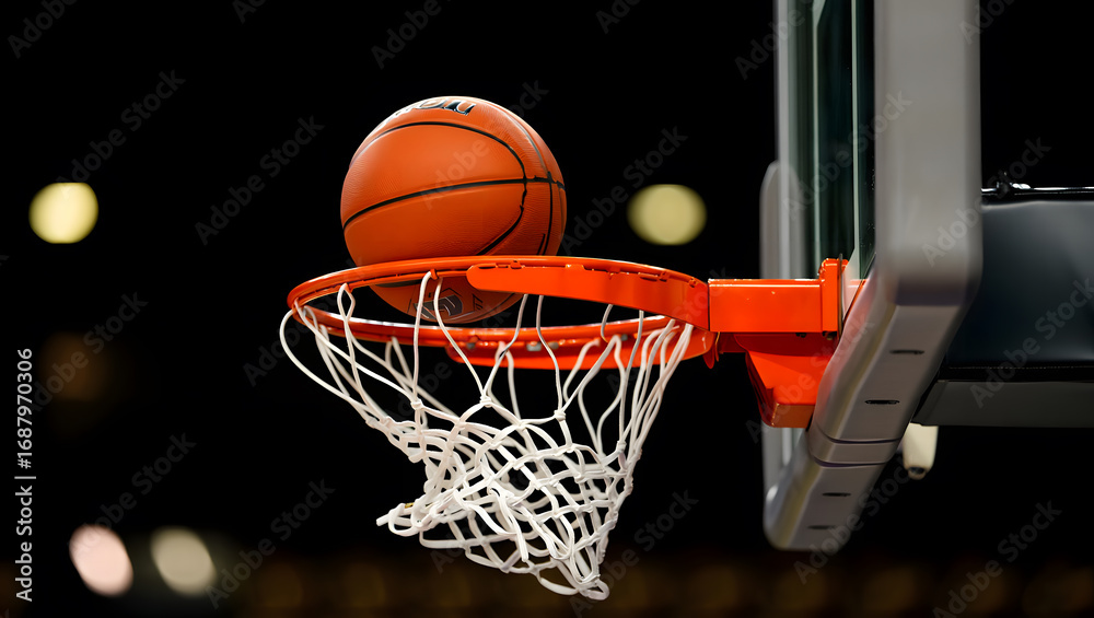 Fototapeta premium Perfect Score: Basketball Dropping into the Basket.