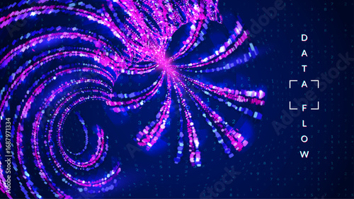 Big Data Wave Abstract Background. Technology Bg With Dynamic  Lines, Dots And Numbers For AI Network. A Geometric Texture Forming A High-tech Concept Of 5G And Crypto. Blue Tech Big Data Wave