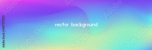 Noise Gradient Background. Abstract Grainy Bg In Pink, Purple And Blue Colors. Iridescent Hologram. Pearlescent Holographic Texture With Rainbow Foil. Modern Film Photo With Fluorescent Dust