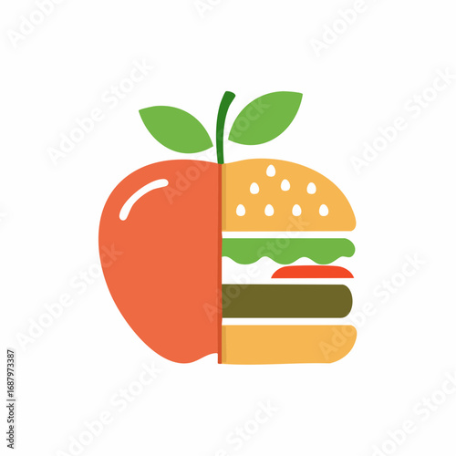 Minimalist Apple and Burger Contrast Icon Vector for Obesity Awareness