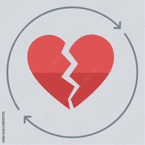 Broken Heart with Belly Outline Minimalist Icon Vector for Obesity Awareness