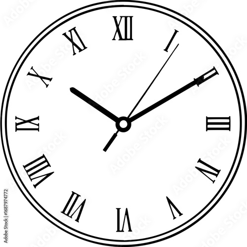 Elegant Roman numeral clock face showing precise time, symbolizing punctuality and timeless design.