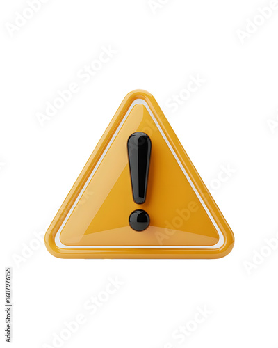 Yellow warning sign with exclamation mark isolated on transparent background