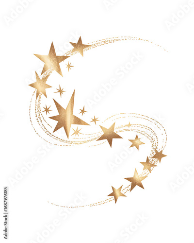 Golden stars in a swirl isolated on transparent background create a magical effect