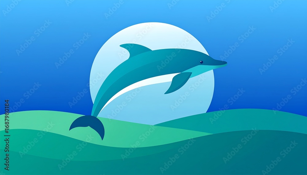 Naklejka premium Dolphin leaping over water at night