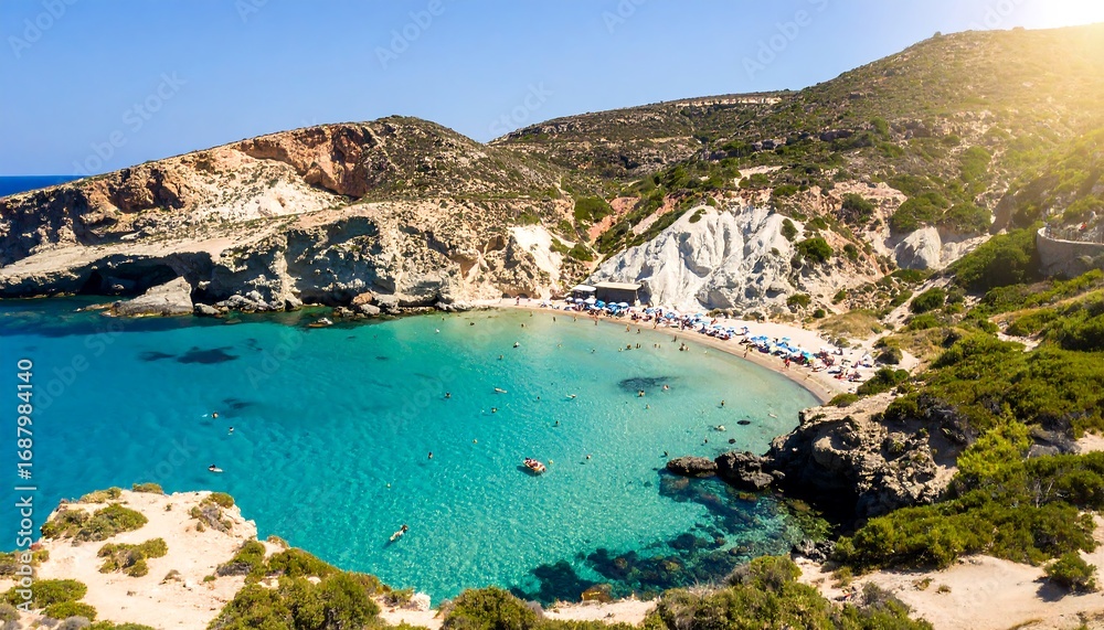 Naklejka premium Pristine beach cove, vibrant turquoise water