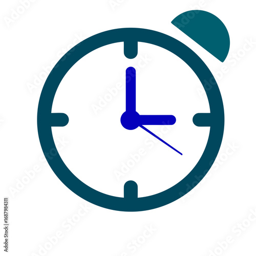 Blue and teal alarm clock isolated on transparent background