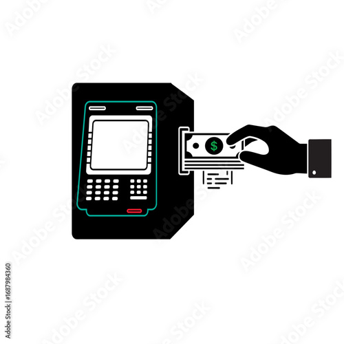Atm machine with dollar sign and card reader isolated on transparent background