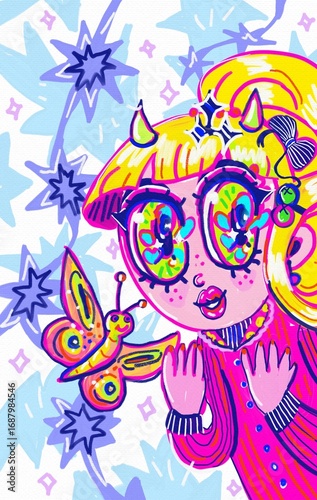 cute girl, little girl, kid, child, happy art