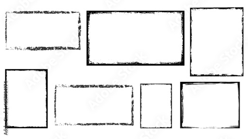 Wallpaper Mural Grunge frames. Rough black rectangular frame with textured distressed torn paper edges. Isolated vector set Torontodigital.ca