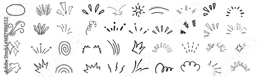 Scribble sketch line element in hand drawn black marker, pencil stroke style. Decorative curve arrow, underline, scribble doodle scratch design elements. Vector illustration