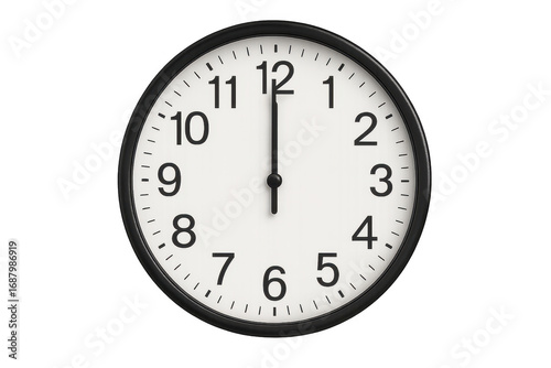 Wall clock showing twelve o'clock on transparent background