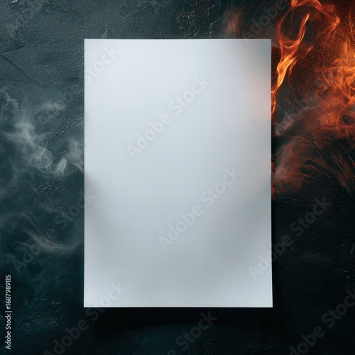 Vertical A4 PSD paper mockup with smoke and fire — dramatic branding template