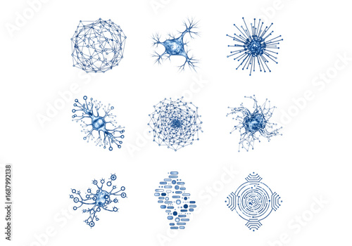 Abstract Blue Neuron and Technology Structures PNG on Transparent Background