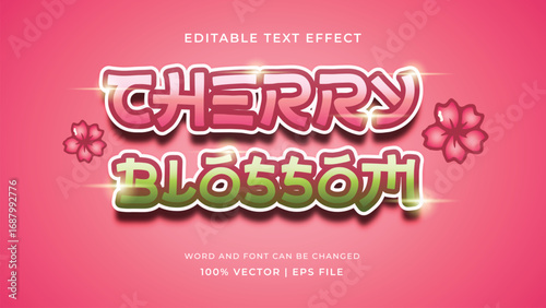 Editable sakura cherry blossom vector text effect. Japanese style text. 