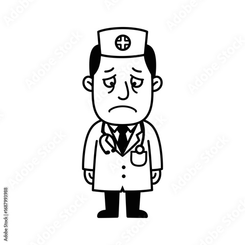 sad doctor with a stethoscope wearing medical uniform expressing sadness about patient health healthcare worker issues