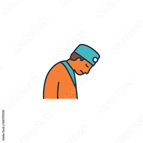 sad surgeon looking down in despair amid operation room for medical background use cases and mental health awareness