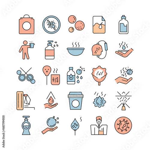 virus transmission vector icon set illustrating hygiene best practices perfect for public health awareness campaigns
