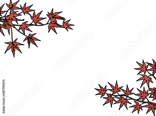 Red maple leaves on branches in a minimalist autumnal banner design fall maple leaf
