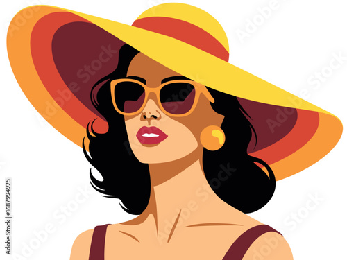 Stylized portrait of a woman in a wide brimmed hat and sunglasses glamorous fashion 1