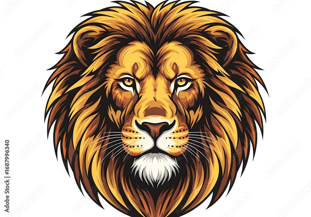 Fototapeta premium A powerful lion's head, a detailed vector illustration of a big cat with a majestic mane, perfect for a wild animal or safari design