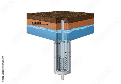 3D Water Well and Soil Layers Diagram PNG on Transparent Background