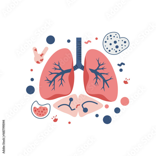 cartoon lung illustration showing lung health with healthy bronchioles for medical content and educational resources