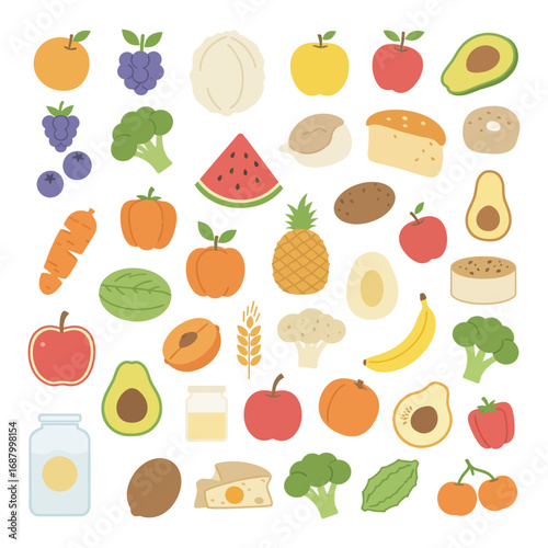 collection of colorful nutritious fruits and vegetables promoting healthy eating dietary diversity and balanced diet for wellbeing