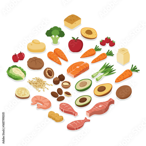 healthy balanced diet featuring fruits vegetables protein healthy foods for nutrition and dietary advice for healthy living