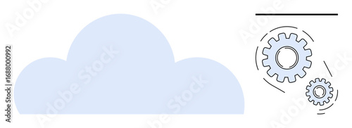 Cloud and gears emphasizing technology, process automation, system integration, and efficiency. Ideal for cloud computing, innovation, teamwork, development, analytics network and simple flat