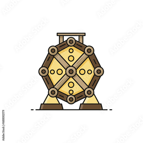 carnival game illustration of a prize wheel on a stage for an event poster promoting entertainment fairground lucky draw gambling game