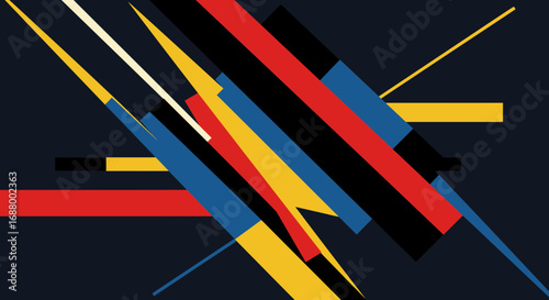 Dynamic interplay of geometric shapes and vivid colors in abstract composition