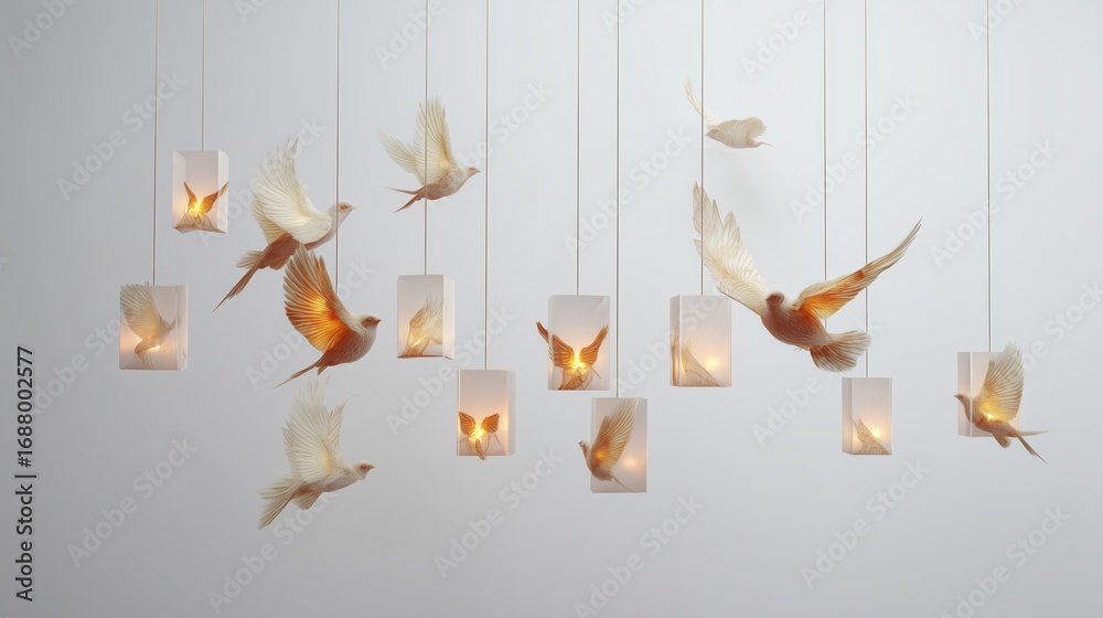 Fototapeta premium Hanging bird lights isolated on a white background