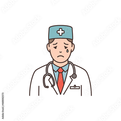 sad doctor shedding a tear in hospital expressing healthcare burnout and fatigue depicting compassion and empathy ideal for mental health campaigns