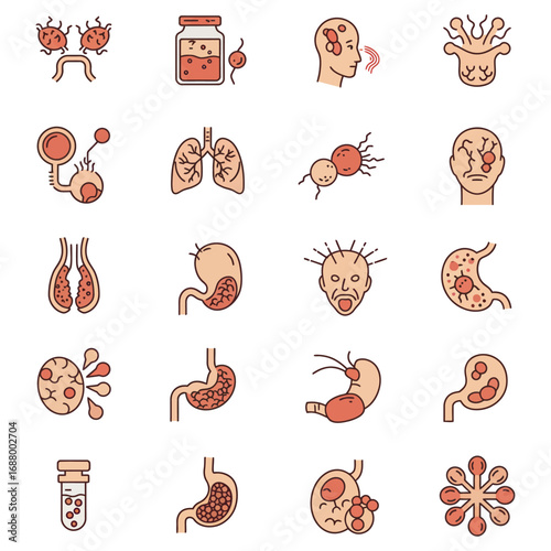 tumor and cancer medical vector icons showcase diagnosis and illness for healthcare designs and wellness projects