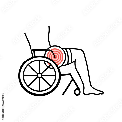 wheelchair user with hip pain seated illustration depicting chronic condition and mobility disability at healthcare center