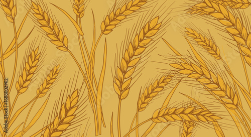 Golden wheat field pattern illustration for agricultural design and backgrounds