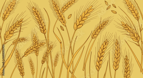 Golden Wheat Field Illustration: A Detailed Hand-Drawn Harvest Pattern