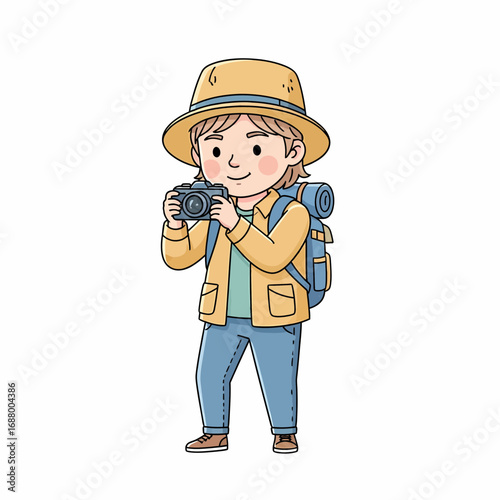 Illustration of a Traveler Taking a Photo