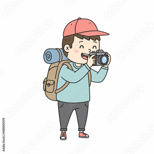 Illustration of a Traveler Taking a Photo