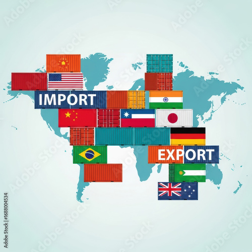 Global shipping and import export container logistics business strategy infographic illustration